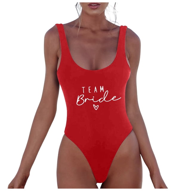 LUOGENLI Maillot de Bain pour Femmes 1 Pce Femmes Mode Imprimé de Lettres Pièce Maillot de Bain Bikini Tenue de Bain Bain Sans Manches Dos Nu Maillot de Bain Rouge Taille TTG