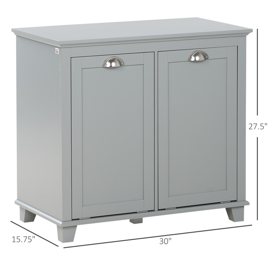 Tilt-Out Laundry Cabinet with 2 Hampers, Freestanding Laundry Sorter, Bathroom Storage Cabinet with Double Compartments, Gray