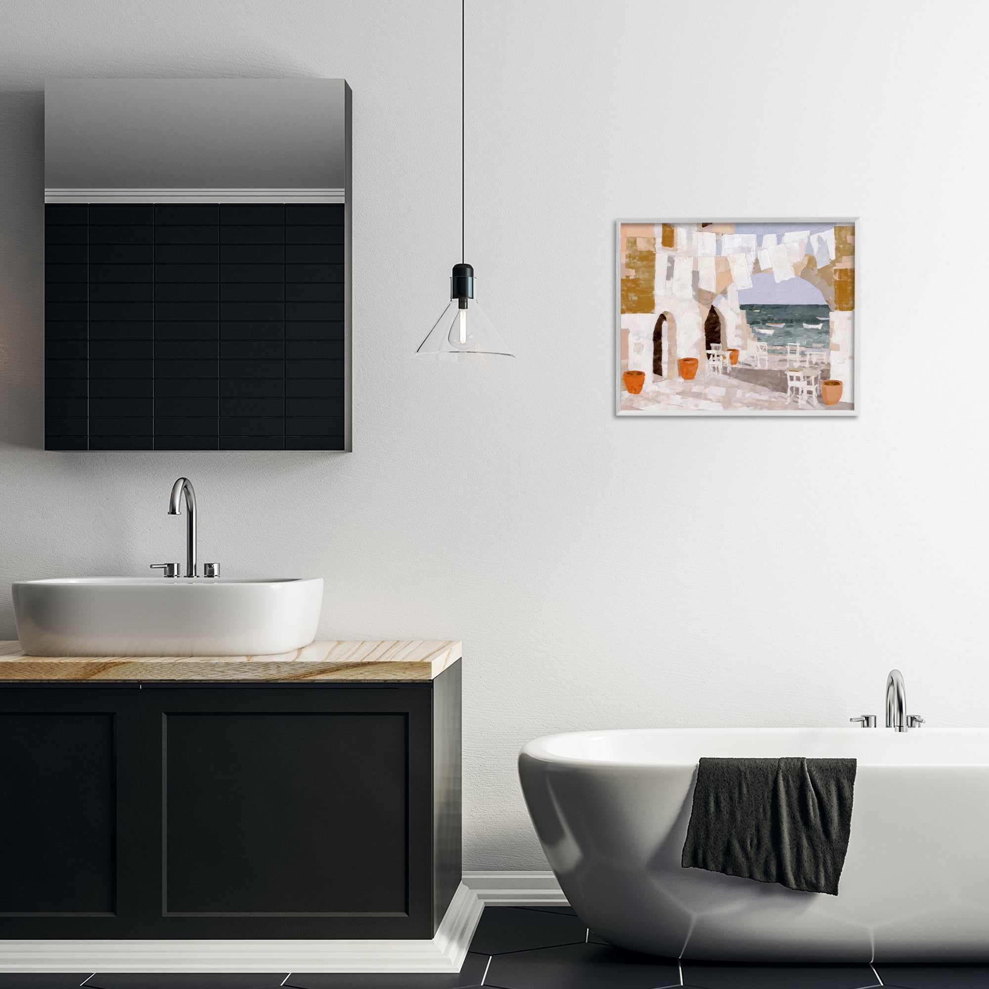 Stupell Industries Coastal Village Plaza Laundry White Framed Giclee Art, design by Chromatic Storm Studio