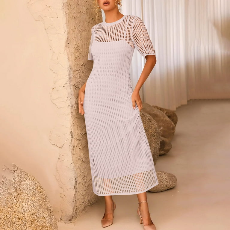 CGMDTZ Lace Midi Dress for Women Short Sleeve Modest Elegant Dress Summer Wedding Guest Church Formal Dresses, Women's, Size: 2XL