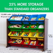 Humble Crew Storage Organizer with 16 Plastic Bins for Kids & Toddlers, Dark Wood/Primary