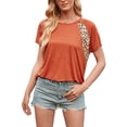 thumbnail image 4 of Camiseta de mujer con estampado de manga corta, cuello redondo, camiseta informal de verano, naranja, XL kenally  AP001232-12, 4 of 7