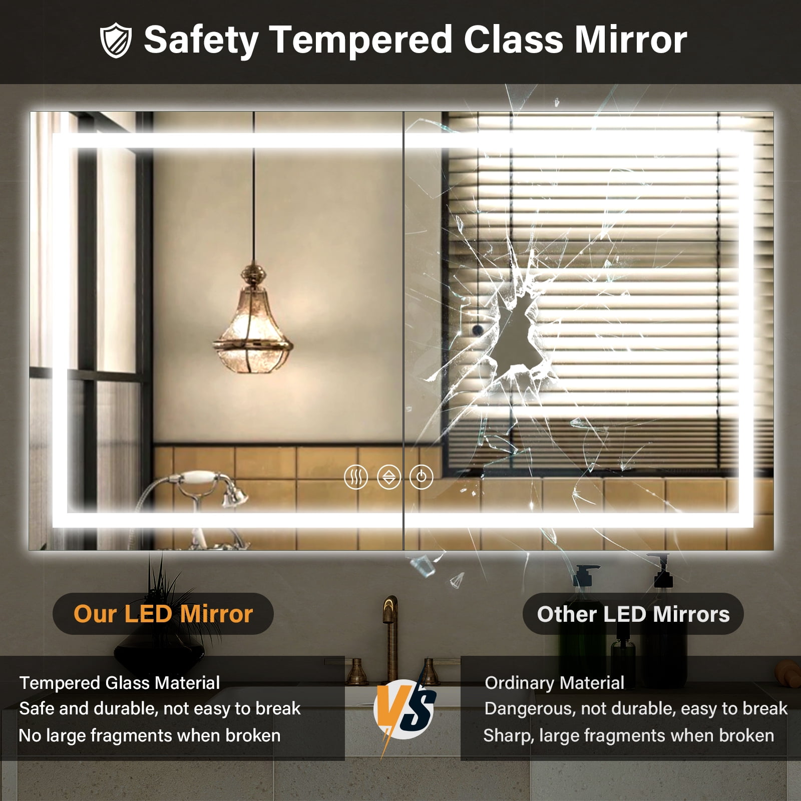 Mirrasia 55"x30" LED Bathroom Mirror Lighted Vanity Wall Mirror 3 Color Temperature Dimmable Mirror