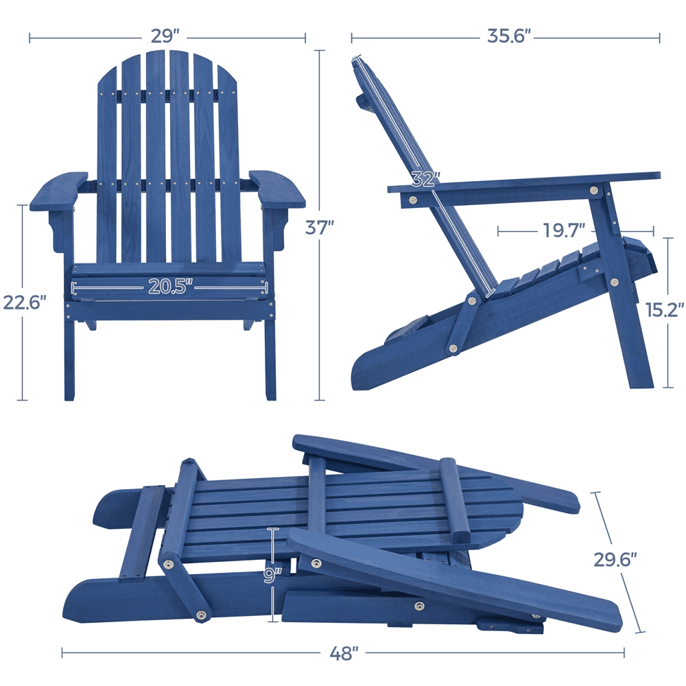 Alden Design Wooden Adirondack Chair, Blue for Patio