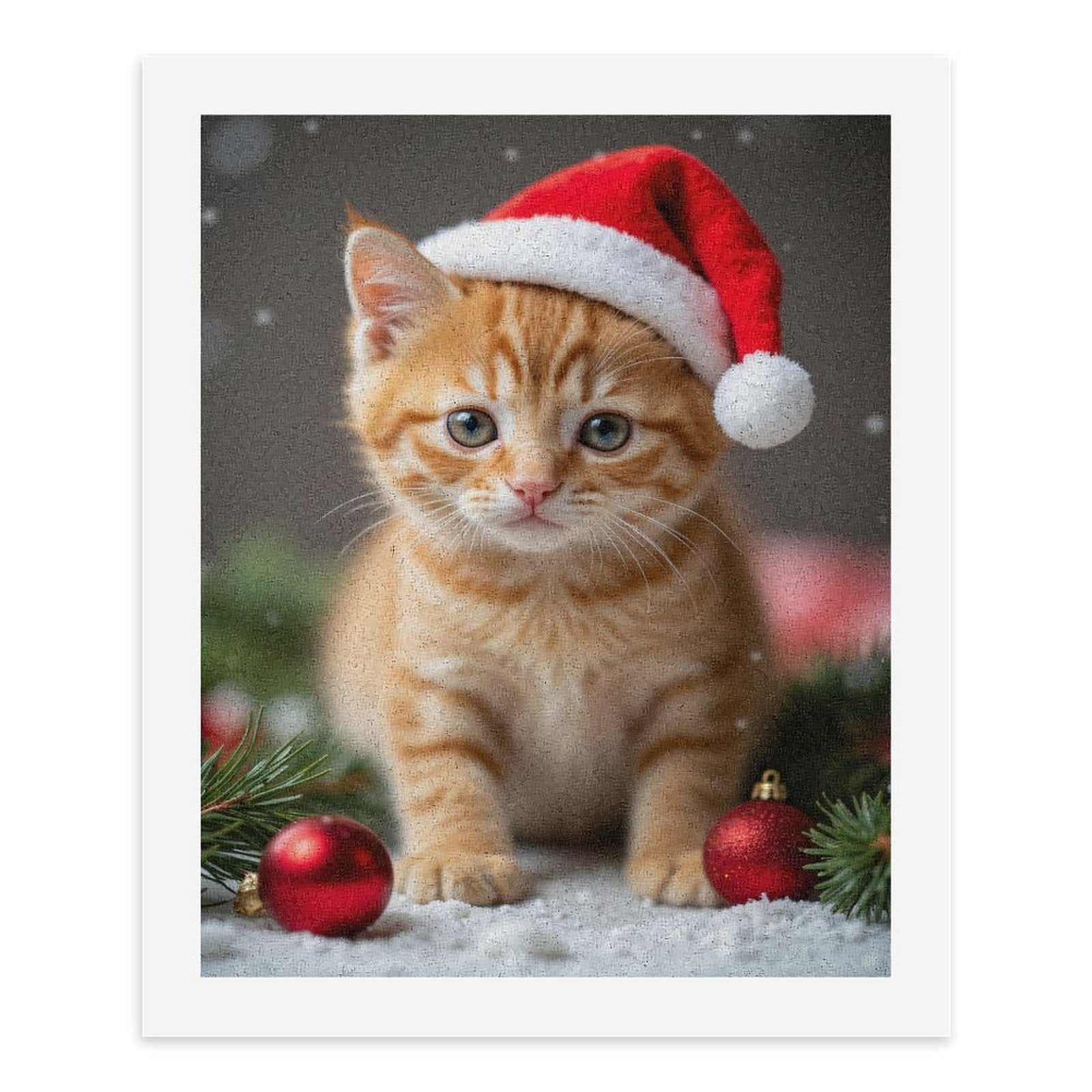 Paint By Numbers Kit for Adults Beginner - DIY Orange Kitten Santa Hat Holiday Canvas Painting Kits for Adults, Frameless Paint By Number for Adults for Home Wall Decor 16x20 Inch