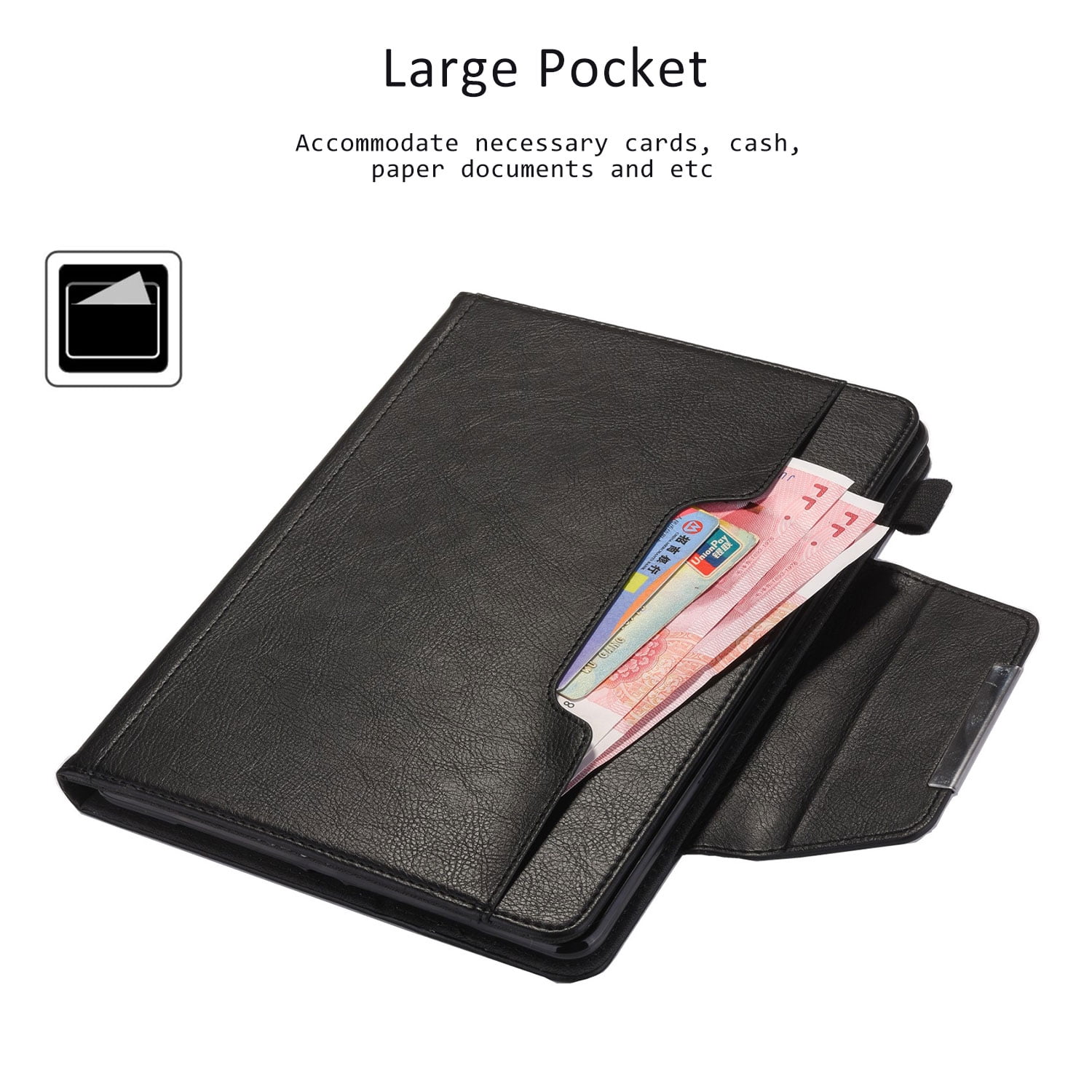 Allytech New iPad 7th Generation Case 10.2 Inch 2019, Premium PU Leather Business Folio Stand Cover with Built-in Apple Pencil Holder - Auto Wake/Sleep and Multiple Viewing Angles, Black