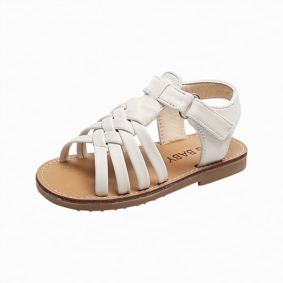 kpoplk Girls Sandals Open Toe Flat Sandals Summer Dress Shoes Toddler Little Kid Wedding Party(White,12)
