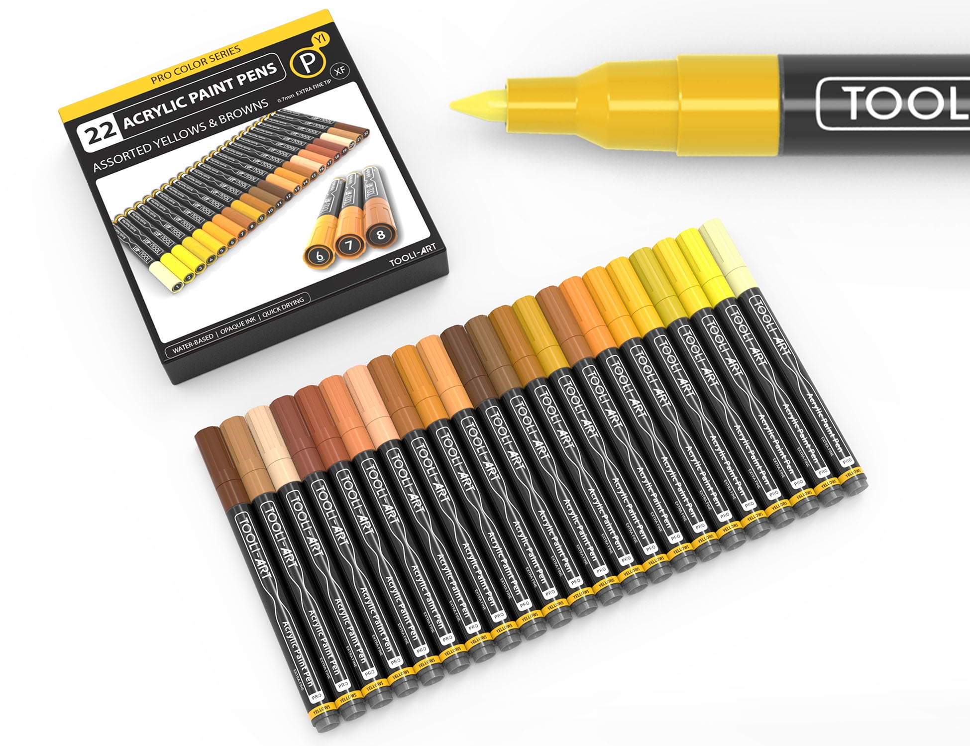 TooliArt Acrylic Paint Pens Assorted Yellow and Brown Pro Color Series