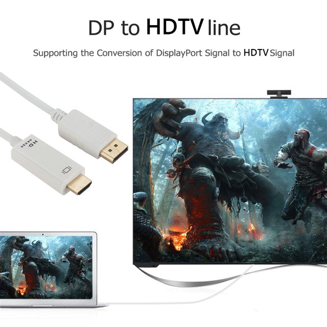 Línea De Conversión Adaptador de cable compatible con Display Port DP a HDMI de 6 pies 4K X 2K para proyector (blanco)