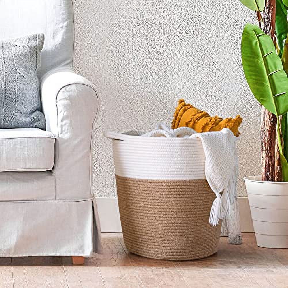 Goodpick Cotton Rope Storage Basket- Jute Basket Woven Planter Basket Rope Laundry Basket with Handles for Toys, Blanket and Pot Plant Cover, 16.0" x15.0" x12.6" - image 2 of 2