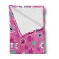 thumbnail image 2 of Feminine Soft Flannel Fleece Throw Blanket, Cutie Lettering with Crown Pattern and Flower Silhouette Artwork Illustration, Cozy Plush for Indoor and Outdoor Use, 50" x 70", Fuchsia, by Ambesonne, 2 of 5