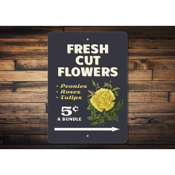 Fresh Cut Flowers Novelty Sign, Metal Wall Decor - 10x14 inches