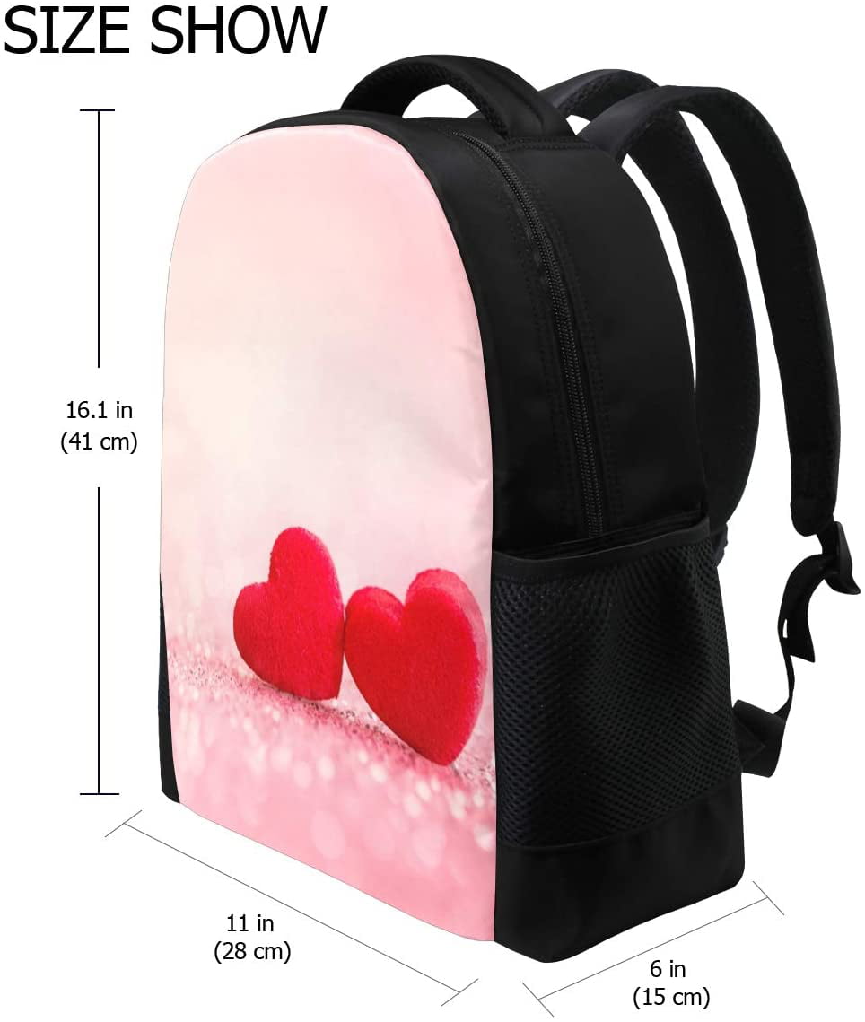 Kids Backpack Red Love Hearts Valentines Day Print School Bags Boy Girl Daypack