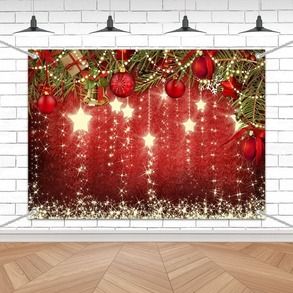 7x5ft Burgundy Glitter Ball Holiday Christmas Backdrop for Festive Party Photography Family Photoshoot Home Decoration