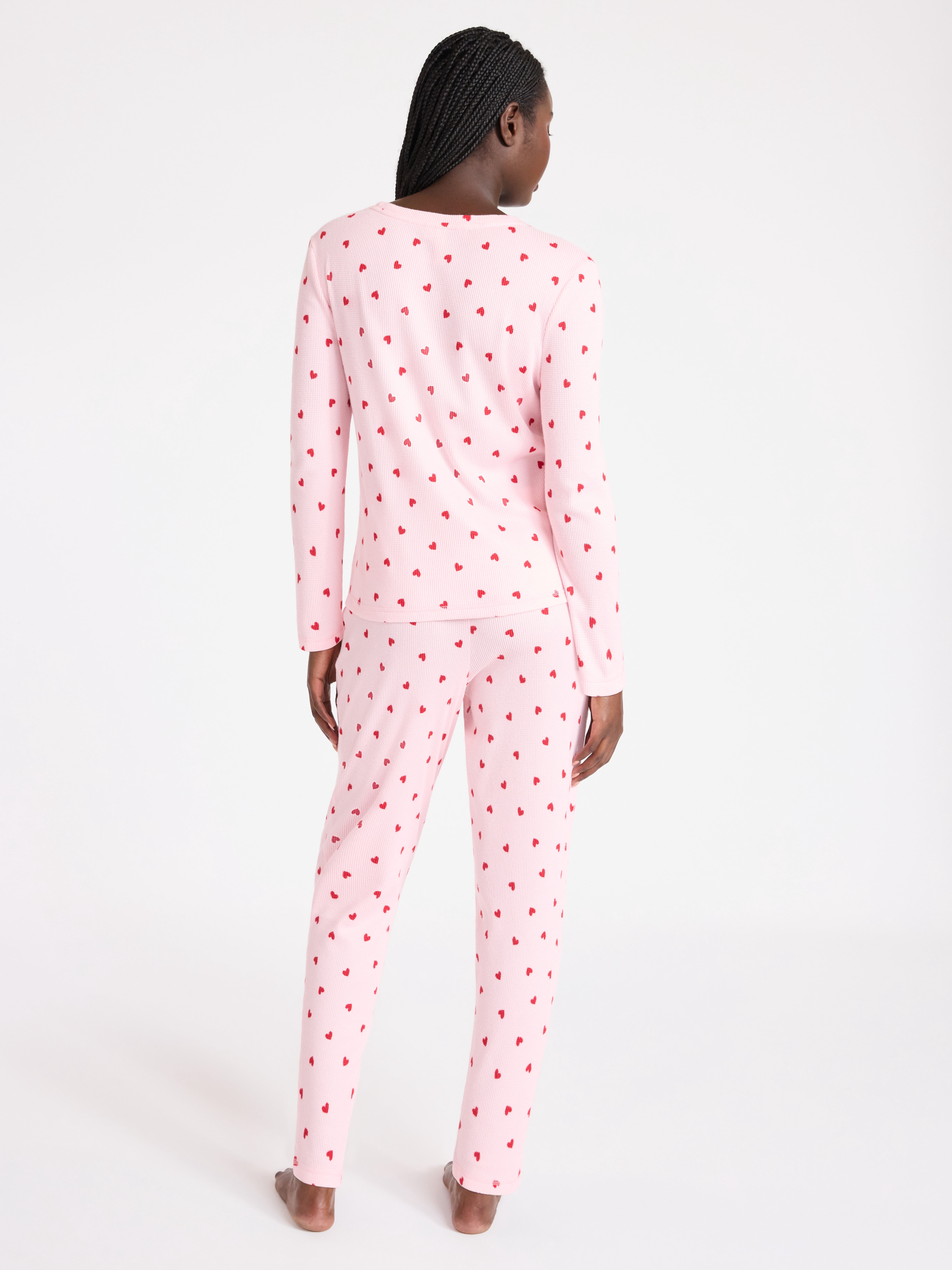 Joyspun Women's Waffle Knit Long Sleeve Top and Joggers Pajama Set, 2-Piece, Sizes S-3X