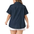 thumbnail image 4 of DARING DIVA Women's Plus Size Denim Short Sleeve Button Down Tops 3X Black Blue, 4 of 6