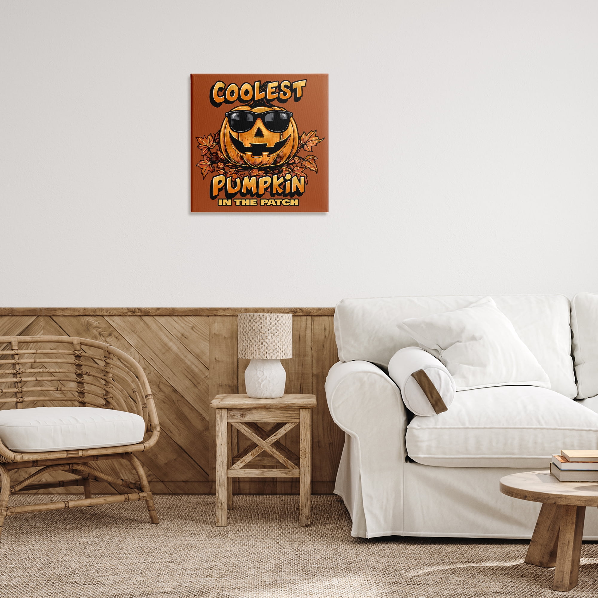 Stupell Industries Coolest Pumpkin with Sunglasses Holiday Painting Wrapped Canvas Art Print Wall Art, 24 x 24