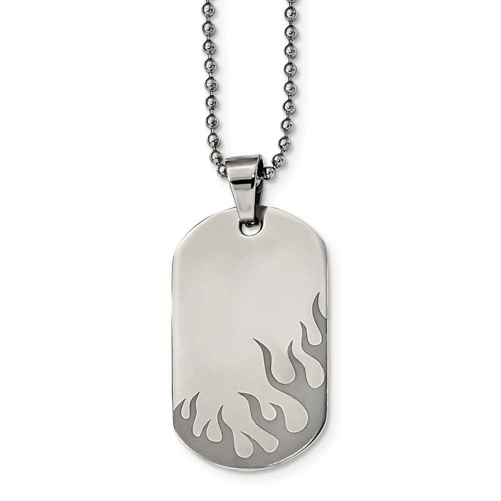 Bonyak Jewelry Stainless Steel Brushed /& Polished 1.85mm Reversible Dog Tag Necklace in Stainless Steel