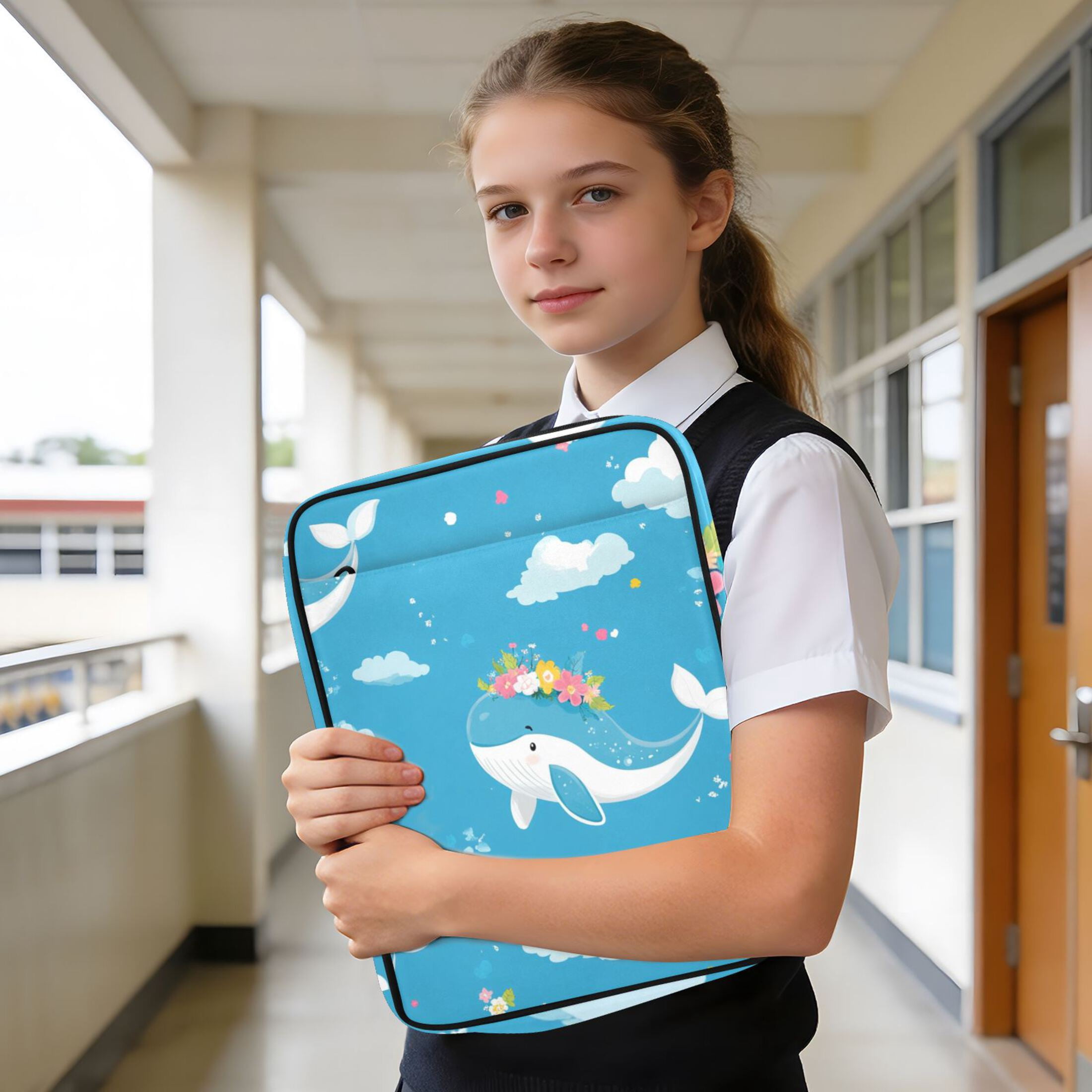 Cute Whales with Garlands Clouds Accordion File Organizer Expanding File Folder 3-Ring Binder Bag 500 Sheets A4 Size