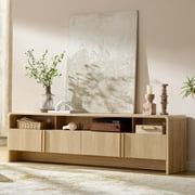 Papajet 70" Modern TV Stand for TVs up to 80", Fluted TV Console with Storage Cabinets, Wood Entertainment Center for Living Room, Natural Oak