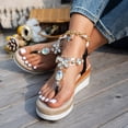 thumbnail image 3 of Rokment Womens Glitter Butterfly Rhinestones Platform Wedge Sandals Bride Wedding Comfortable Orthopedic Arch Support Walking Dressy Sandals for Woman Beach Summer Orange Size 6.5, 3 of 6
