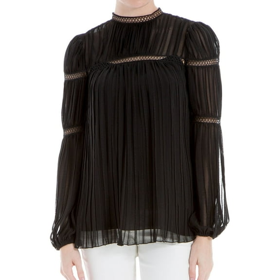 Max Studio London Womens High Neck Baby Doll Blouse, Black, Small