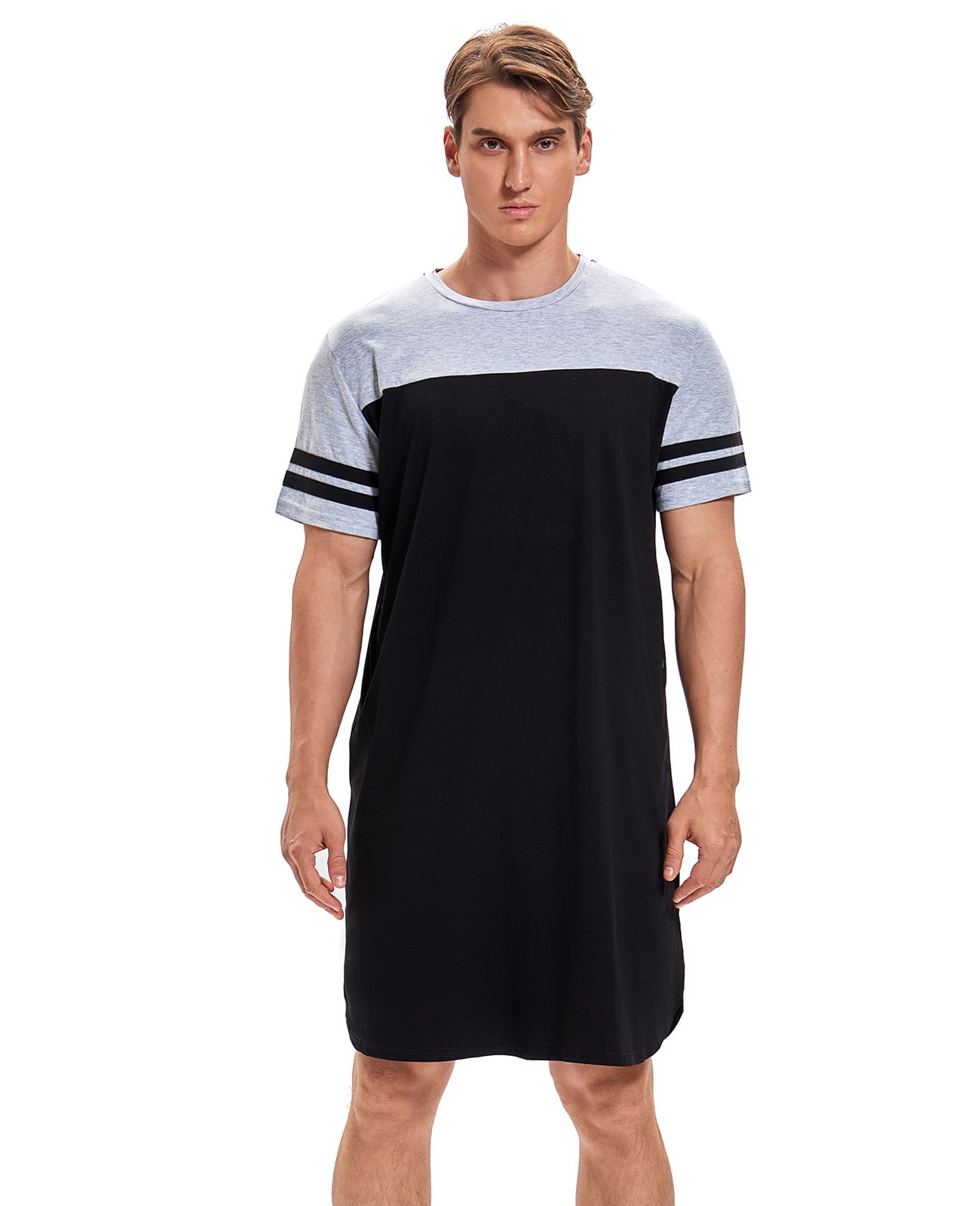 MINTLIMIT Men's Cotton Nightwear Long Night Shirts Short Sleeve Sleepwear Pockets Nightgown Big&Tall Soft Sleep Shirt M-XXXL 