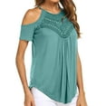thumbnail image 2 of gakvbuo Cold Shoulder Shirts For Women Summer Tops Dressy Casual Lace Scoop Neck Short Sleeve Flowy Tunics Blouses, 2 of 6