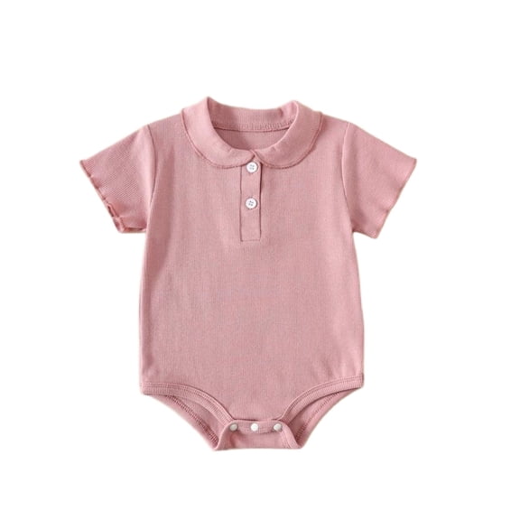 Lopecy-Sta Onesies for Newborn Baby Boy Clothes Waffle Knit Button Up Shirt Romper Solid Short Sleeve Collared Bodysuit One-Piece Outfit