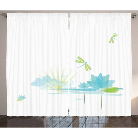 Dragonfly Curtains 2 Panels Set Waterlily And Dragonfly Nature