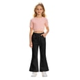 thumbnail image 2 of Angala Little Girls School Pants Flared Leg With Fleece Lined Fall Casual Girls Pants Size 5-6 Years Black, 2 of 5