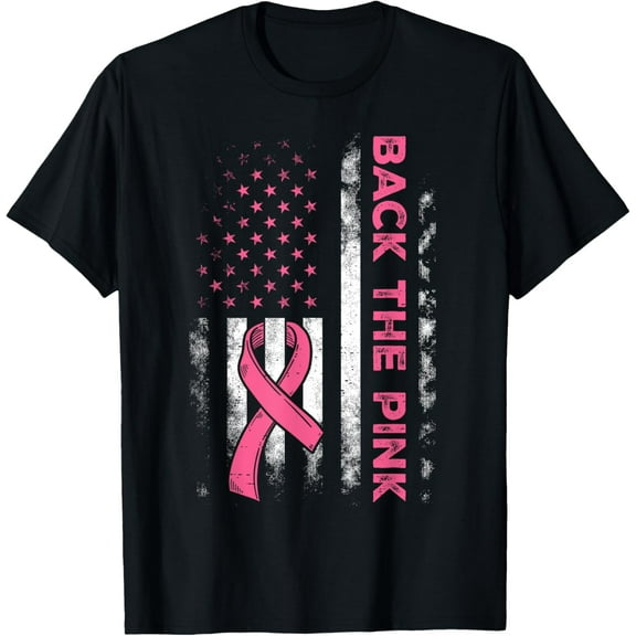 Back The Pink Us Flag Breast Cancer Awareness Women Men Kids T-Shirt