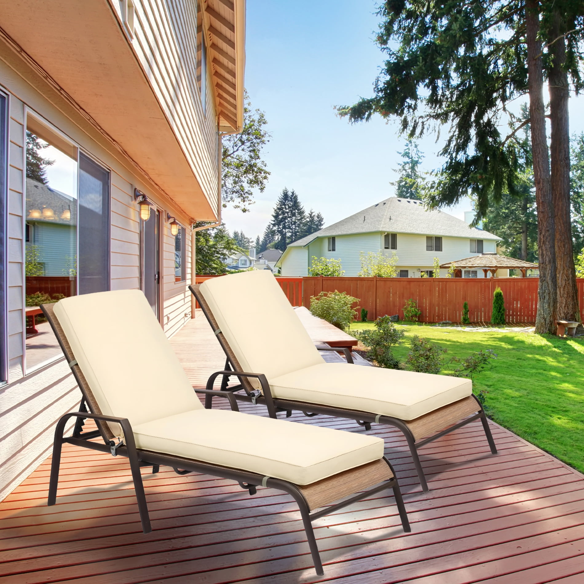 BPS 72" x 21" x 3" Outdoor Chaise Lounge Cushion, Fade & Water Resistant Patio Chair Cushion, Set of 2 - Cream Yellow
