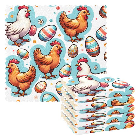6 Packs Easter Egg and Chicken Kitchen Dish Towels Soft Absorbent Dish Cloths 11"x11"