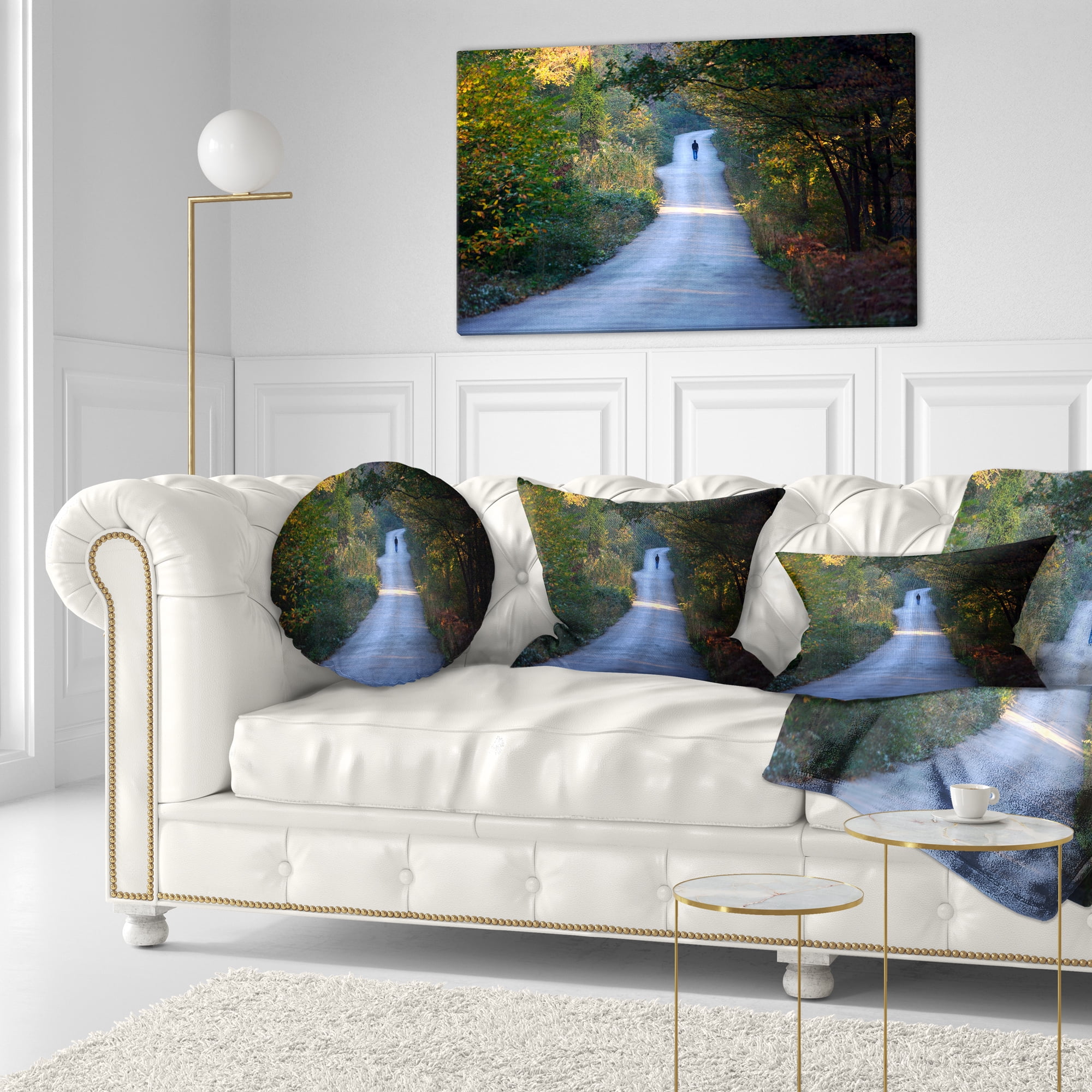 Designart Walking Alone on Road - Landscape Photo Throw Pillow - 12x20
