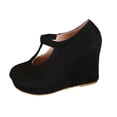 thumbnail image 2 of GERsome Closed Toe Wedge Heels for Women Elastic Ankle Strap Slip-On Casual Work Pumps Dress Shoes, Black Size 9, 2 of 8