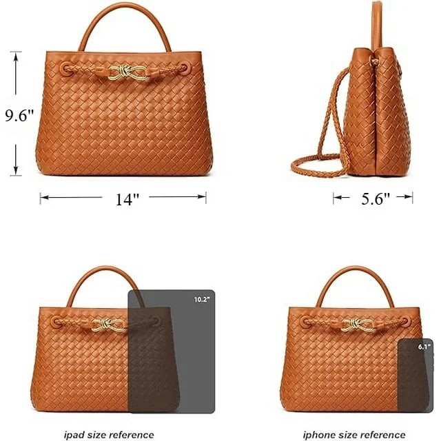 Large Tote Purse Woven Bag for Women Crossbody Handbag: Vegan Leather Small Tote Purse - Bowknot Satchel Brown