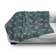 thumbnail image 3 of Flamingo Soft Flannel Fleece Throw Blanket, Repeating Exotic Pattern of Tropic Birds on Leaves Island Setting Creatures, Cozy Plush for Indoor and Outdoor Use, 60" x 80", Teal and Pink, by Ambesonne, 3 of 6