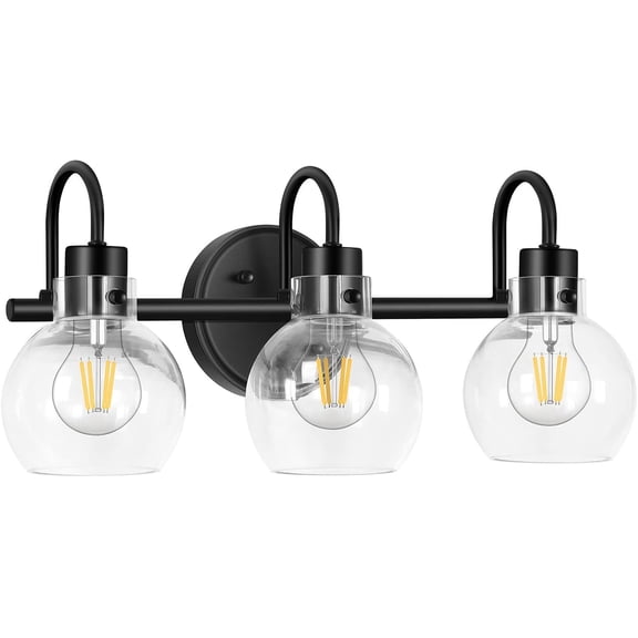 3-Light Vanity Light Brushed Nickel Globe Glass Wall Sconce E26 Base Bathroom Fixture