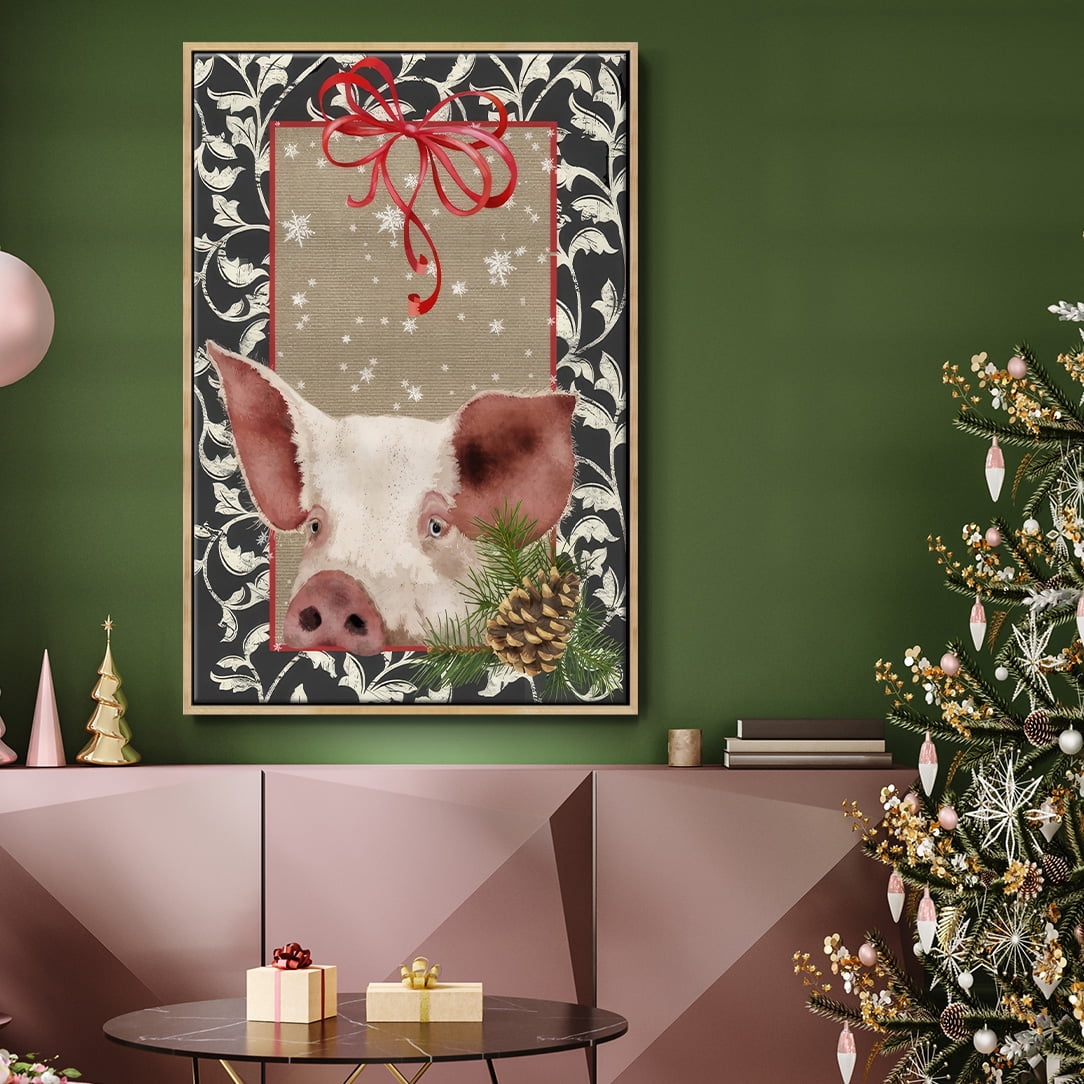 County Christmas Farm II - Framed Gallery Wrapped Holiday Canvas - 17 x 25 - Natural Wood Frame
