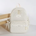 thumbnail image 3 of Corduroy Backpack, Polka Dot School Backpack with Bowknot, Lace Trim Schoolbag for Travel Shopping Outdoor, Beige, 3 of 10