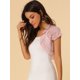 thumbnail image 2 of Top De Encaje Floral Transparente De Manga Corta Elegante Para Mujer Rosa XL, 2 of 6