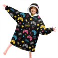 thumbnail image 4 of Game Controller Black Pattern Lamb Fleece Blanket Hoodies for Teens ,Teens Oversize Sherpa Wearable Hooded Blanket Sweatshirt with Super Pockets, 4 of 6