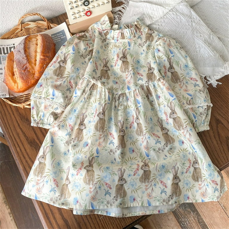 Kids Girls Casual Holiday Dress Summer Baby New Rabbit Cute Print Easter Cute Clothes Outfit Fashion Party Adorable Sundress Smocked Waist Sweet Dresses Walmart