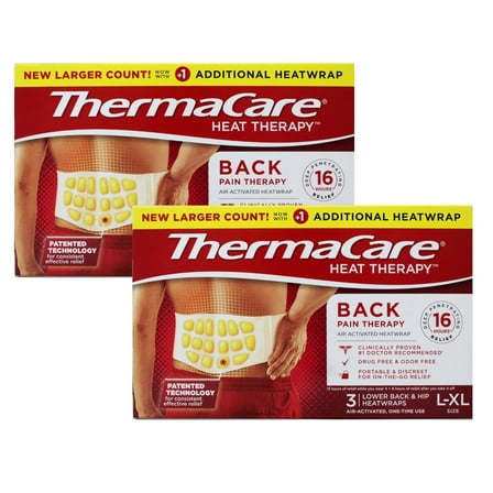 ThermaCare Back Pain Therapy Lower Back & Hip Large/X-Large Pain Relief Heat Wraps, 3 Count - 2 Pack