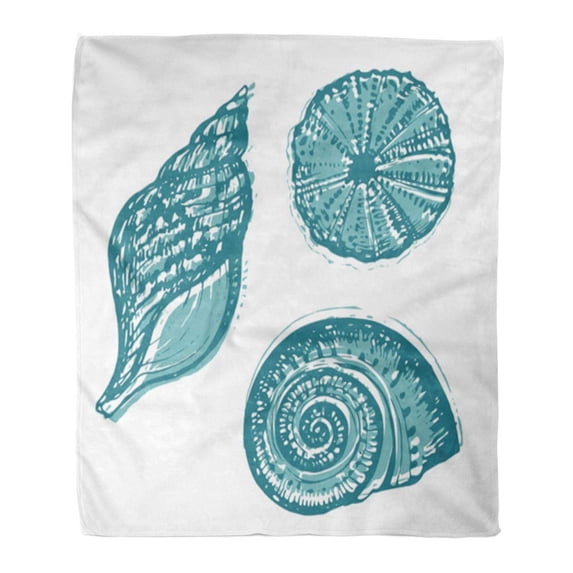 ASHLEIGH Throw Blanket Warm Cozy Print Flannel Blue Dollar of Various Sea Inhabitant Doodled in Vintage Style Sand Clam Comfortable Soft for Bed Sofa and Couch 50x60 Inches