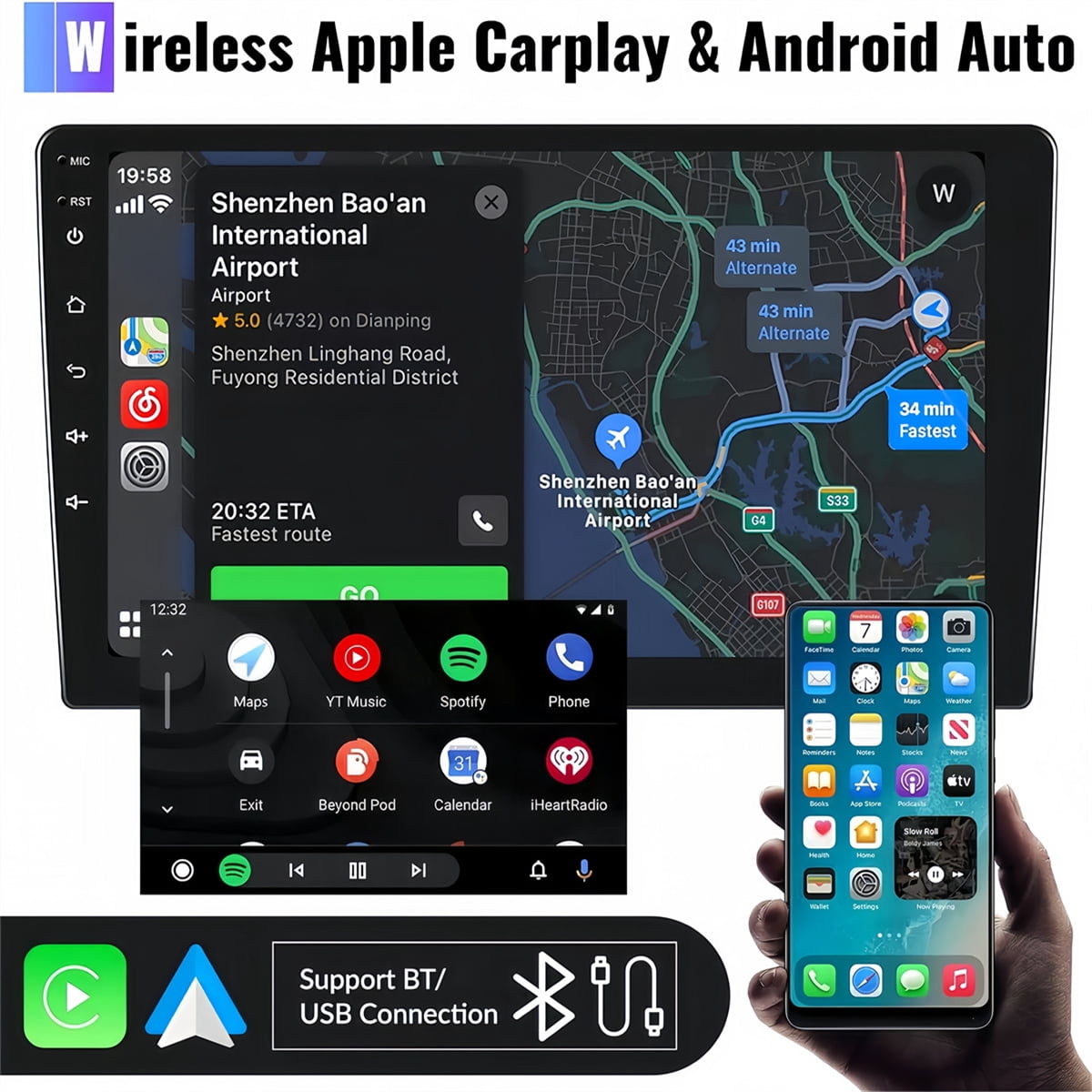 Guwzn Car Stereo Radio for Hyundai Sonata 2015-2017 9" Touchscreen 2+32G Vehicle GPS Navigation Wireless CarPlay Android Auto