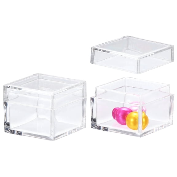 2 Pcs Small Acrylic Box with Lid, 1" x 1" x 0.8" Decorative Storage Box Jewelry Display Case for Store Snacks Candies, Wedding Festival Party Gifts, Clear(Rectangle)