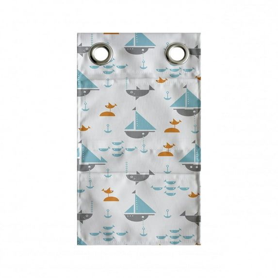 Orange Blue Hanging Pocket Organizer, Theme Sailboats Seagulls and Fishes Pattern, Printed Polyester Storage Bag with Pockets, 9" x 16", Multicolor