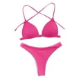 thumbnail image 5 of KONDYS Two Sets Color Beachwear Solid Color Sexy Women Hanging Neck Bikini Piece Swimsuit Swimwears Tankinis Set Stylish Breathable Women's Swimwear, 5 of 6